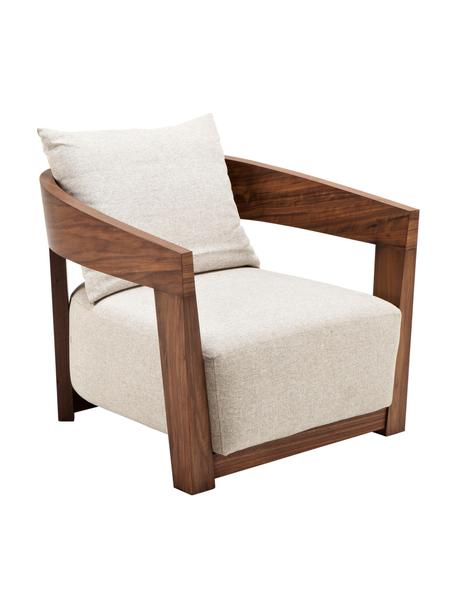 Poltrona con braccioli in legno Rubautelli, Rivestimento: 58% poliestere, 42% olefi, Struttura: pannello di fibre a media, Tessuto beige, Larg. 74 x Prof. 80 cm