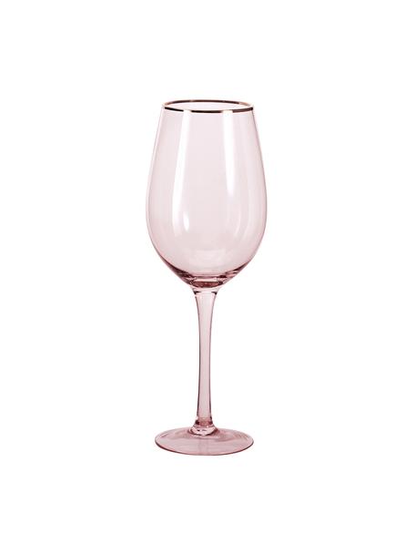 Sklenice na víno v růžové barvě se zlatým okrajem Chloe, 4 ks, Sklo, Broskvová, Ø 9 cm, V 26 cm