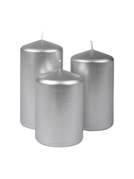 Set de velas pilar Parilla, 3 uds., Cera, Plateado, Set de diferentes tamaños