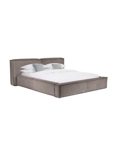 Gestoffeerd bed Lennon van corduroy, Bekleding: corduroy (98% polyester, , Frame: massief grenenhout, FSC-g, Poten: hout, FSC-gecertificeerd,, Corduroy bruin, B 140 x L 200 cm