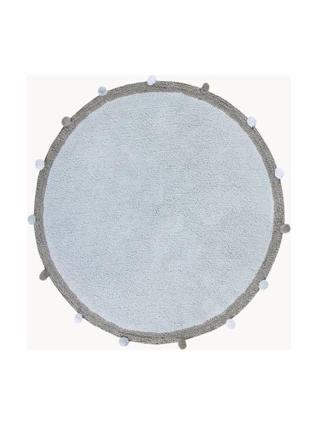 Handgewebter Kinder-Teppich Pompom, Flor: 97 % Baumwolle, 3 % Kunst, Hellblau, Grau, Ø 120 cm (Größe S)