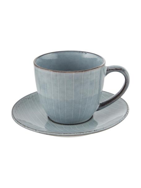 Tazza con piattino fatti a mano Nordic Sea, Gres, Tonalità grigie, tonalità blu, Ø 8 x Alt. 7 cm, 150 ml