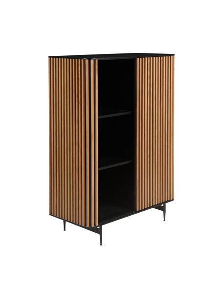 Chiffonnier Linea, Estructura: tablero de fibras de dens, Patas: metal pintado, Negro, roble, An 98 x Al 135 cm