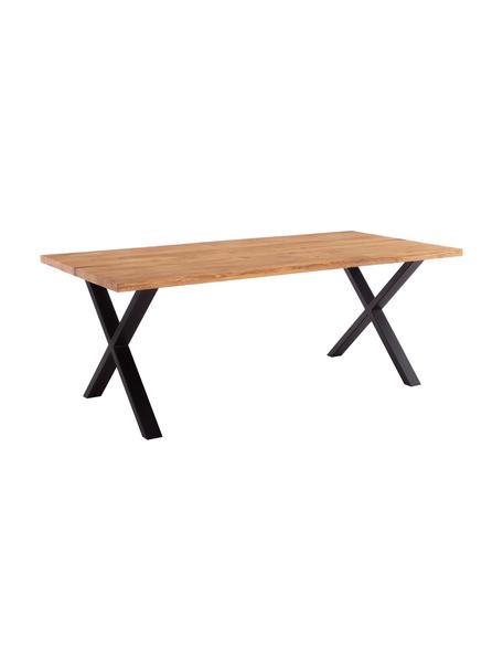 Mesa de comedor de madera maciza Montpellier, 200 x 95 cm, Tablero: madera de roble maciza ac, Estructura: metal con pintura en polv, Madera de roble, negro, An 200 x F 95 cm