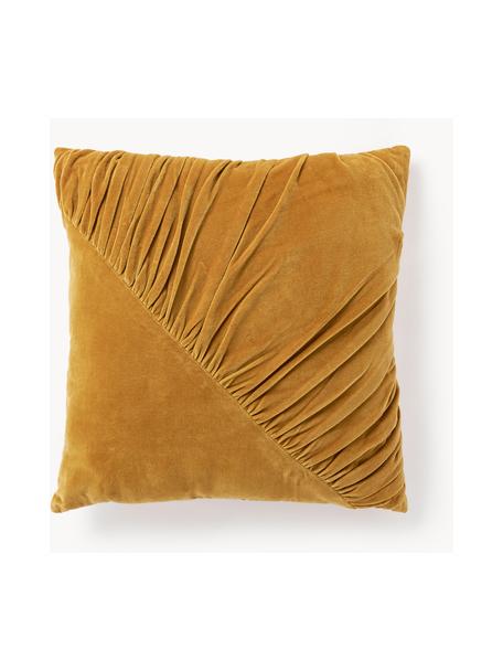 Nařasený sametový polštář Vada, s výplní, Hořčičná žlutá, Š 50 cm, D 50 cm