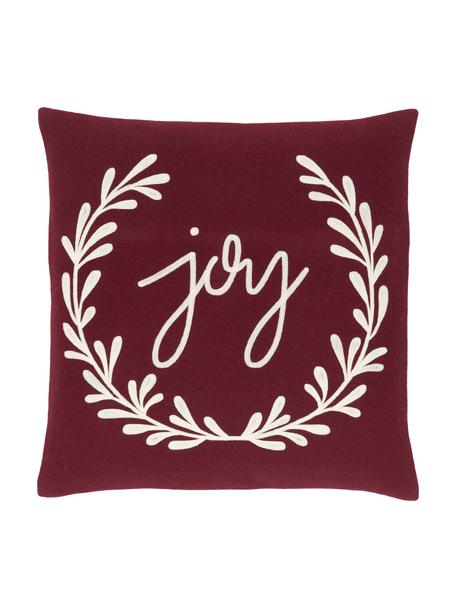 Poszewka na poduszkę z haftem Joy, Czerwony, kremowobiały, S 45 x D 45 cm