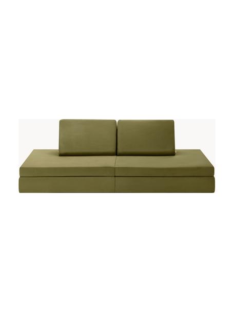 Ręcznie wykonana dziecięca sofa modułowa z aksamitu Mila, Tapicerka: aksamit (100% poliester), Oliwkowy zielony aksamit, S 168 x G 84 cm