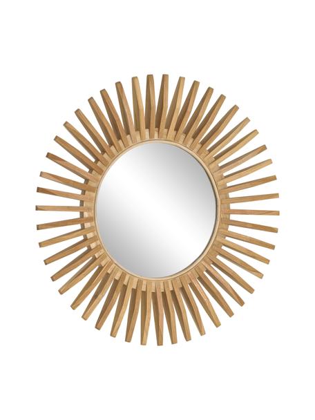 Okrągłe lustro ścienne z ramą z drewna tekowego Ena, Jasny brązowy, Ø 80 x G 6 cm