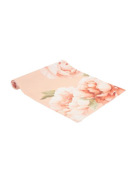 Runner da tavola in cotone con motivo floreale Peonia, 100% cotone, Rosa con stampa floreale, Larg. 40 x Lung. 145 cm