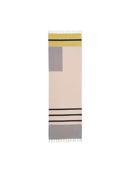 Passatoia kilim tessuta a mano Indiana, 100% cotone organico certificato GOTS, Multicolore, Larg. 80 x Lung. 250 cm