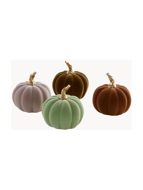 Decoratieve pompoenen Mercy, set van 4, Polyresin met fluwelen gevoel, Groen, grijs, bruin, Ø 9 x H 9 cm