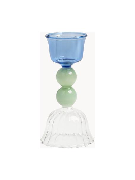 Svietnik z borosilikátového skla Perle, Borosilikátové sklo, Priehľadná, modrá, šalviová, Ø 6 x V 12 cm