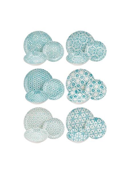 Serviesset met patroon Bodrum in turquoise/wit, 18-delig, Porselein, Turquoise, wit, Set met verschillende groottes