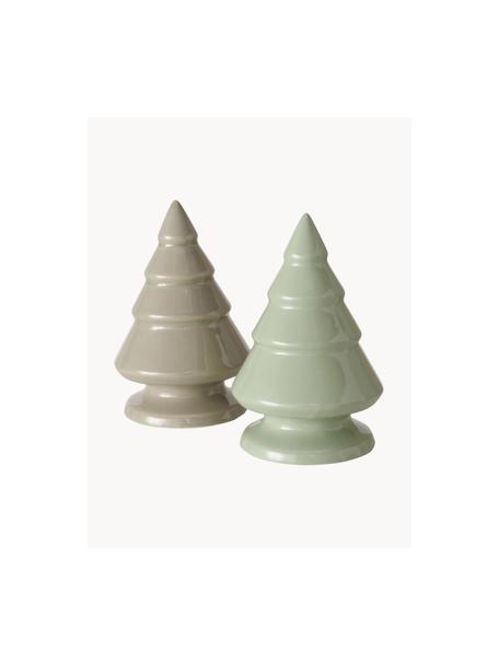 Set 2 alberi decorazioni Plimo, Ceramica, Tonalità verdi, Ø 9 x Alt. 13 cm