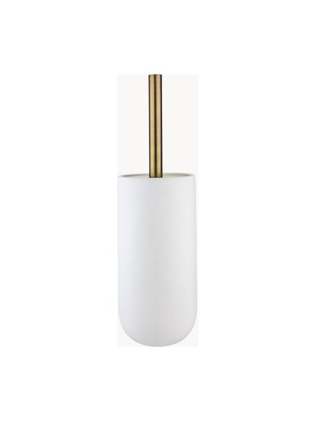 Scopino con contenitore in ceramica Lotus, Contenitore: ceramica, Manico: metallo rivestito, Bianco, dorato, Ø 10 x Alt. 21 cm