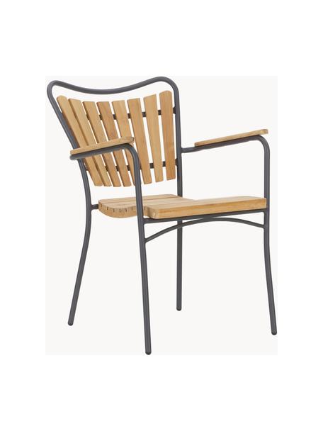 Krzesło ogrodowe z drewna z podłokietnikami Ellen, Stelaż: aluminium malowane proszk, Drewno tekowe, antracytowy, S 56 x W 78 cm
