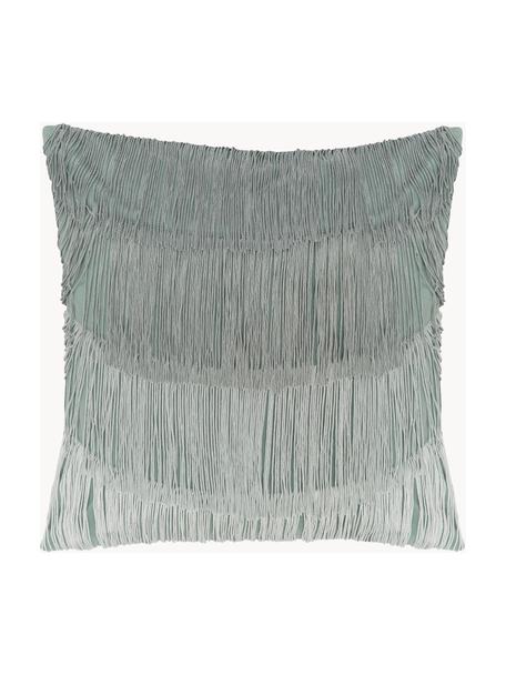 Fluwelen kussenhoes Marilyn met franjes in groen, Bekleding: fluweel (100% polyester), Franjes: 100% viscose, Groen, B 45 x L 45 cm