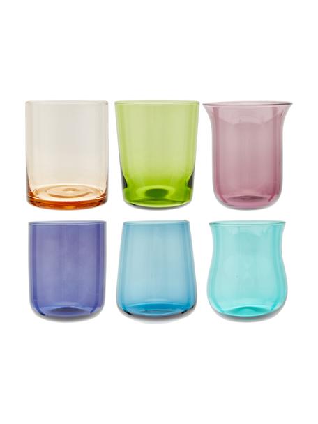 Ručne fúkaný pohár na vodu v rôznych farbách a tvaroch Diseguale, 6 ks, Fúkané sklo, Viac farieb, Ø 8 x V 10 cm, 200 ml
