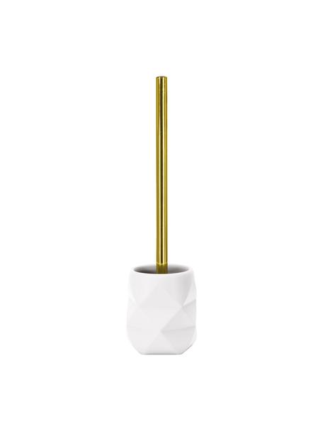 Toilettenbürste Crackle aus bruchfestem Polyresin, Halter: Polyresin, Weiß, Goldfarben, Ø 11 x H 39 cm