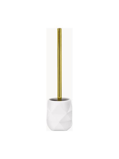 Toiletborstel Crackle van breukvast polyresin, Houder: polyresin, Wit, goudkleurig, Ø 11 x H 39 cm
