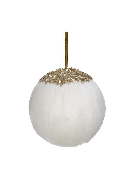 Adornos navideños Feather Ball, 2 uds., Plumas, Blanco, dorado, Ø 8 cm