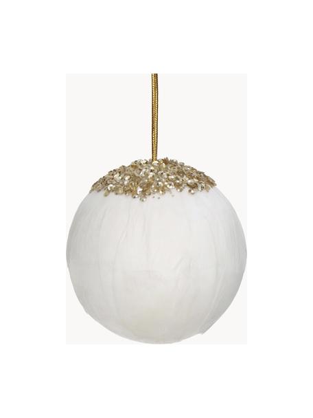 Décoration de sapin de Noël Feather Ball, 2 pièces, Plumes, Blanc, couleur dorée, Ø 8 cm