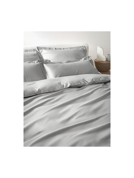 Saténová posteľná bielizeň z organickej bavlny so širokým lemom Premium, Svetlosivá, 155 x 220 cm + 1 vankúš 80 x 80 cm