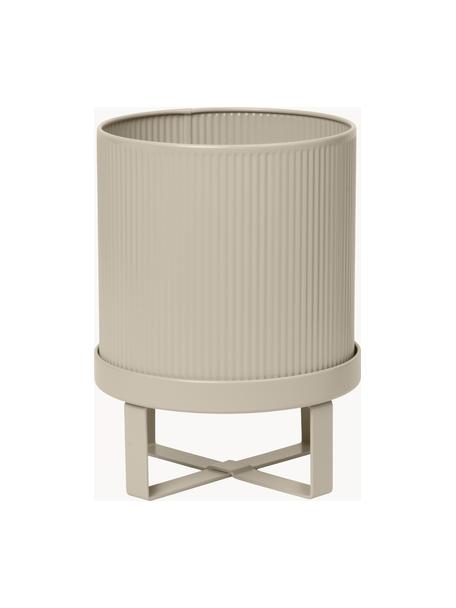 Vaso con superficie millerighe Bau, alt. 24 cm, Acciaio verniciato a polvere, Beige chiaro, Ø 18 x Alt. 24 cm