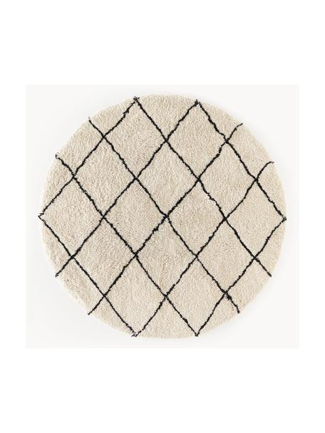 Runder flauschiger Hochflor-Teppich Naima, handgetuftet, Flor: 100 % Polyester, Beige, Schwarz, Ø 200 cm (Größe L)