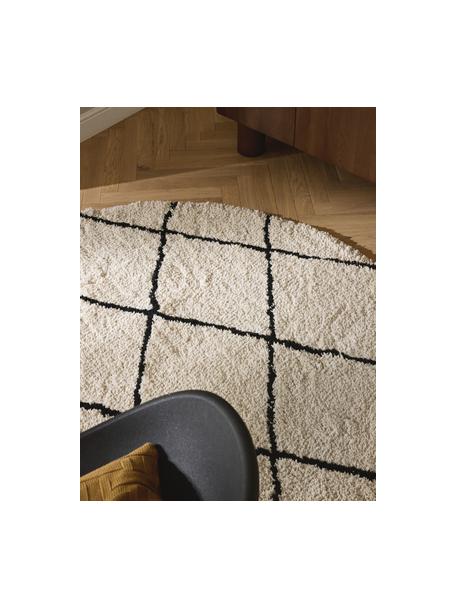 Alfombra redonda artesanal de pelo largo Naima, Parte superior: 100% poliéster con certif, Beige, negro, Ø 200 cm (Tamaño L)