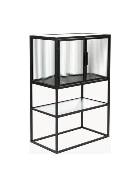 Chiffonnier de vidrio estriado Boli, Estructura: metal con pintura en polv, Negro, semitransparente, An 60 x Al 90 cm