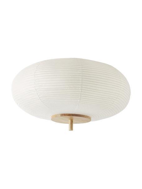 Plafoniera di design in carta di riso Misaki, Paralume: carta di riso, Decorazione: legno, Baldacchino: metallo verniciato a polv, Bianco, legno chiaro, Ø 52 x Alt. 30 cm