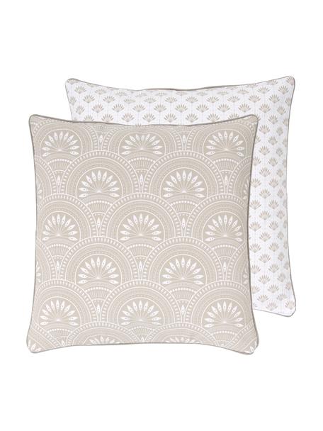 Housse de coussin 45x45 réversible coton bio Tiara, 100 % coton bio, certifié GOTS, Beige, blanc crème, larg. 45 x long. 45 cm