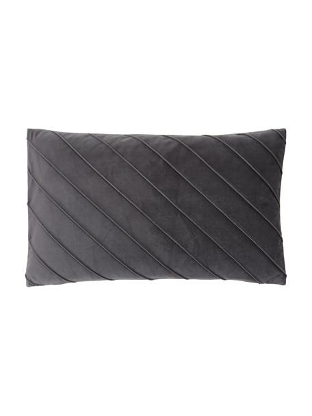 Housse de coussin en velours gris foncé Leyla, Velours (100 % polyester), Gris foncé, larg. 30 x long. 50 cm