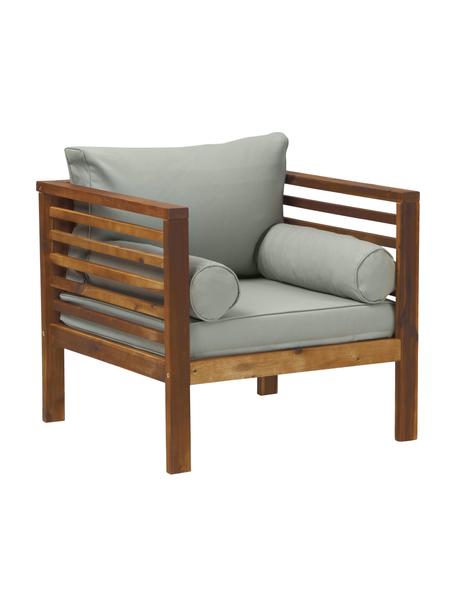 Sillón con cojines de asiento Bo, Tapizado: poliéster (resistente a l, Estructura: madera de acacia maciza a, Madera oscura, gris, An 72 x Al 64 cm
