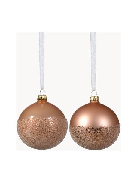 Boules de Noël Flossy, 6 élém., Verre, Tons cuivre, Ø 8 cm