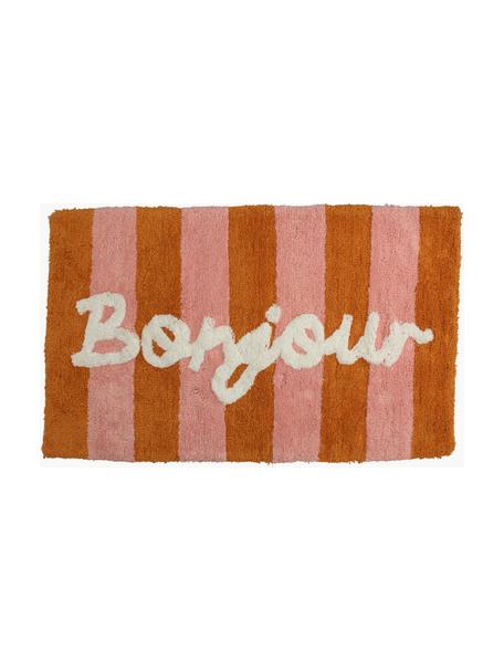 Handgetufte badmat Bonjour van katoen, 100% katoen, Oranje, oudroze, wit, B 50 x L 80 cm