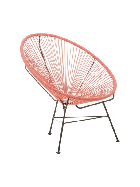 Loungefauteuil Bahia van kunststoffen vlechtwerk, Zitvlak: kunststof, Frame: gepoedercoat metaal, Koraalkleurig, B 81 x D 73 cm