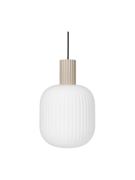 Lampada piccola a sospensione Lolly, Paralume: vetro opale, Decorazione: metallo rivestito, Baldacchino: metallo rivestito, Bianco, Beige, Ø 27 x Alt. 42 cm