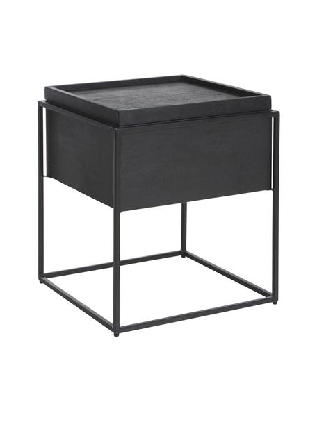 Stolik pomocniczy z miejscem do przechowywania Theo, Korpus: lite drewno mangowe, laki, Stelaż: metal malowany proszkowo, Drewno mangowe, czarny, S 45 x W 50 cm