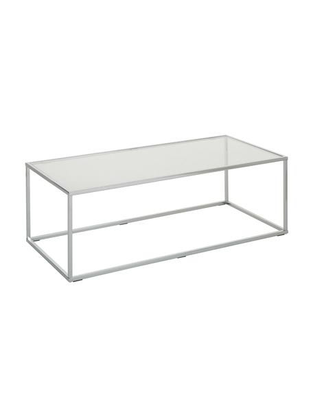 Stolik kawowy ze szklanym blatem Maya, Blat: szkło hartowane, Stelaż: metal chromowany, Transparentny, odcienie chromu, S 110 x G 50 cm
