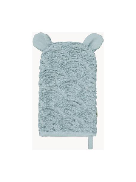 Guanto per bagnetto in cotone organico Wave, 100% cotone organico, Blu, Larg. 15 x Lung. 22 cm
