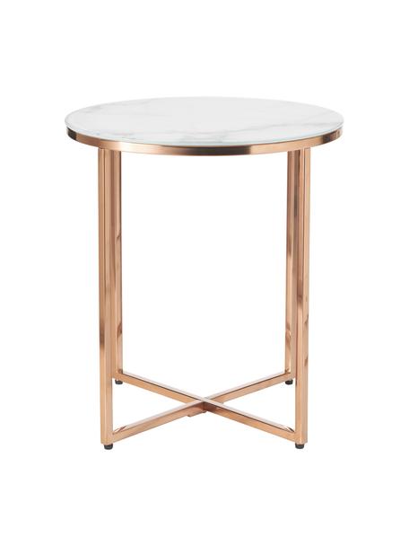 Table d'appoint ronde avec plateau en verre aspect marbre Antigua, Blanc, marbré, couleur rose, Ø 45 x haut. 50 cm