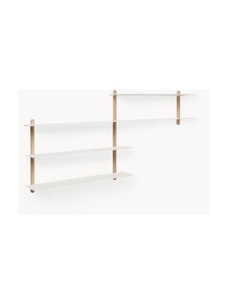 Estante de pared Nivo, Estantes: acero recubierto, Estructura: madera de roble, Madera de roble, blanco, An 118 x Al 59 cm