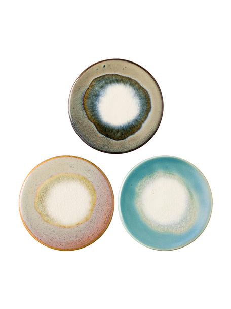 Set 3 sottobicchieri in ceramica con smalto cracquelé Felicitas, Blu, marrone, rosa, verde, Ø 11 x Alt. 1 cm