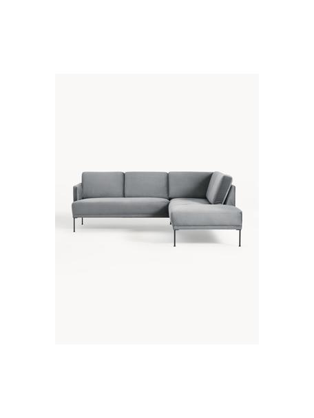 Samt-Ecksofa Fluente, Bezug: Samt (Hochwertiger Polyes, Gestell: Massives Kiefernholz, Samt Dunkelgrau, B 221 x T 200 cm, Eckteil rechts