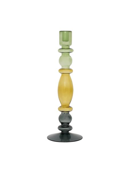 Glas-Kerzenhalter Bulb, Recyceltes Glas, Grün, Gelb, Schwarz, transparent, Ø 14 x H 43 cm