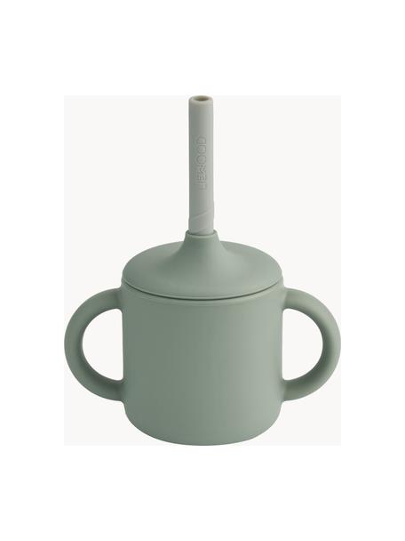 Tasse à bec Cameron avec paille, Silicone, Vert sauge, gris clair, Ø 12 x haut. 10 cm, 140 ml