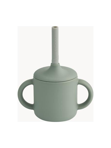 Tazza con cannuccia Cameron, Silicone, Verde salvia, grigio chiaro, Ø 12 x Alt. 10 cm, 140 ml