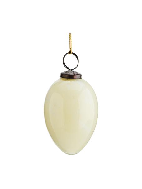 Adornos para colgar artesanales de vidrio Ostereier, 3 uds., Cordón: nylon, Blanco crema, negro, dorado, Ø 5 x Al 7 cm